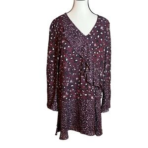Parker Kimberly Cheetah Ruffle Mini Dress Burgandy Silk Blend Womens Size Medium
